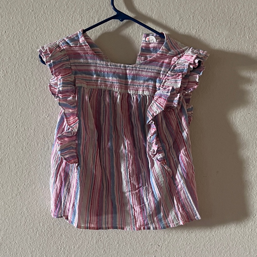 Crewcuts Multicolor Striped Ruffle Sleeve Blouse
